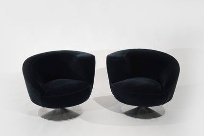 Set of Corkscrew Swivel Lounge Chairs by Vladimir Kagan in Mohair. C. 1970s