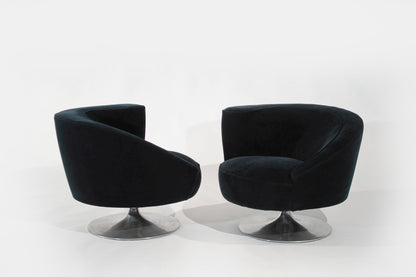 Set of Corkscrew Swivel Lounge Chairs by Vladimir Kagan in Mohair. C. 1970s