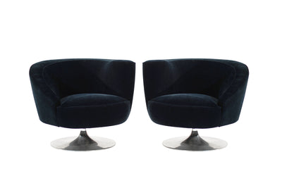 Set of Corkscrew Swivel Lounge Chairs by Vladimir Kagan in Mohair. C. 1970s