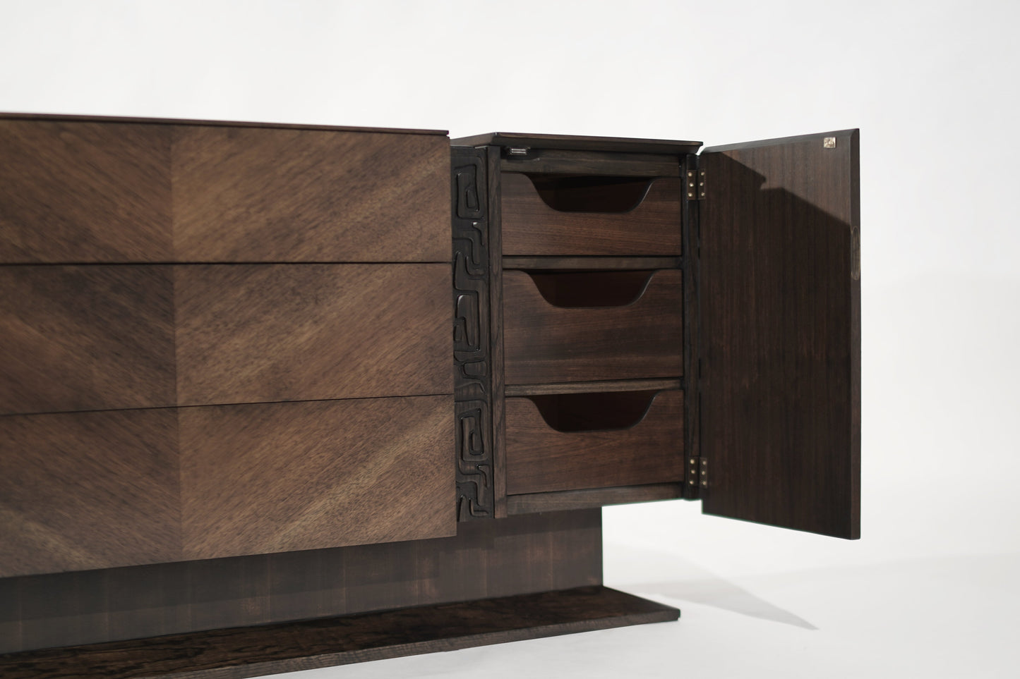 Brutalist Oak & Walnut Bookmatched Dresser, C. 1950s