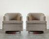 Set MCM Swivel Chairs in Taupe Velvet & Walnut, C. 1950s