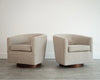 Edward Wormley for Dunbar Swivel Chairs in Mahogany and Taupe Boucle, C. 1950s