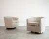 Edward Wormley for Dunbar Swivel Chairs in Mahogany and Taupe Boucle, C. 1950s