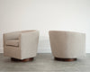 Edward Wormley for Dunbar Swivel Chairs in Mahogany and Taupe Boucle, C. 1950s