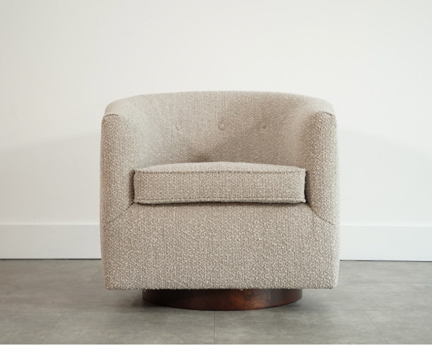 Edward Wormley for Dunbar Swivel Chairs in Mahogany and Taupe Boucle, C. 1950s