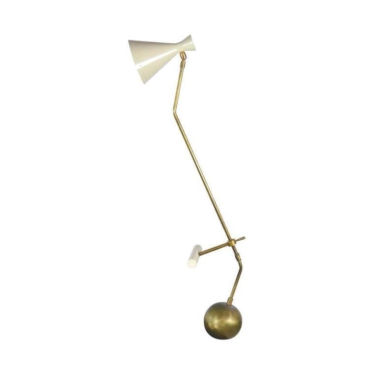 Italian Counter Weight Brass Table Lamp Attributed to Roberto Menghi