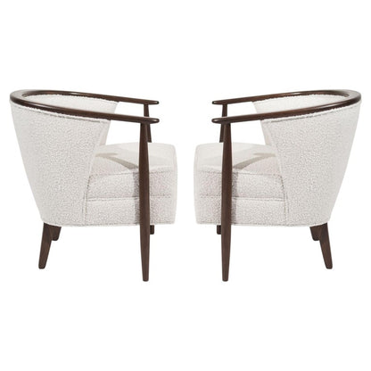 Pair of Exposed Walnut Framework Barrel Lounge Chairs, circa 1960s