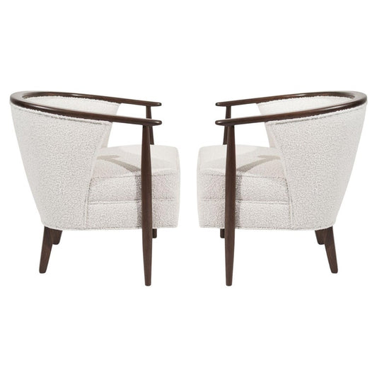 Pair of Exposed Walnut Framework Barrel Lounge Chairs, circa 1960s