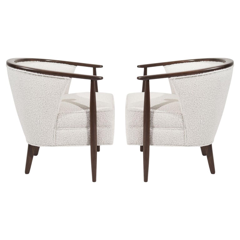 Pair of Exposed Walnut Framework Barrel Lounge Chairs, circa 1960s