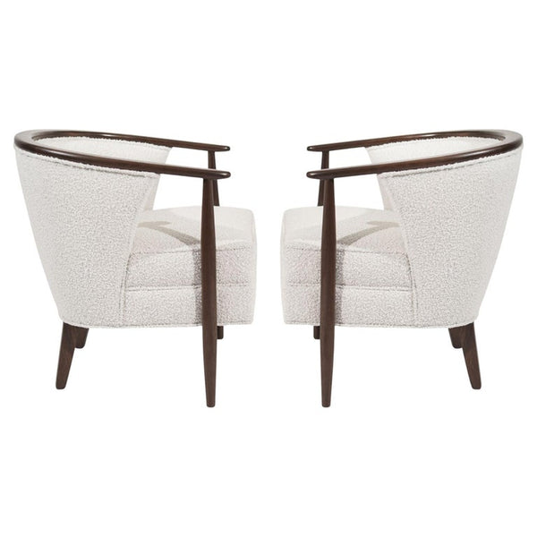Pair of Exposed Walnut Framework Barrel Lounge Chairs, circa 1960s