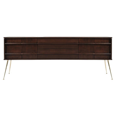 Mid Century Modern Walnut Credenza on Brass Legs, C. 1960s.