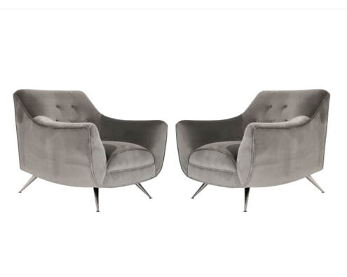 Set of Lounge Chairs by Henry Glass in Grey Alpaca Velvet, C. 1950s