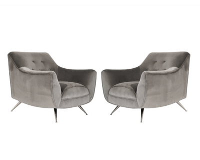 Set of Lounge Chairs by Henry Glass in Grey Alpaca Velvet, C. 1950s