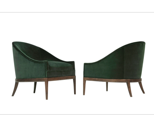 Mid-Century Modern Lounge Chairs in Emerald Velvet, C. 1950s