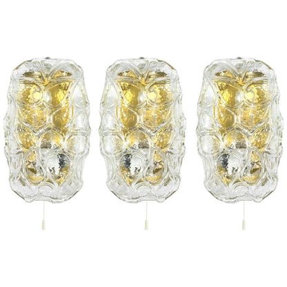 Set of Three Murano Glass and Brass Sconces, Austria, 1960s