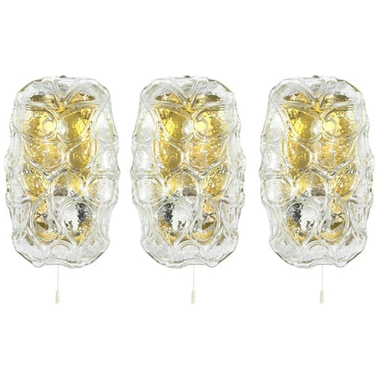 Set of Three Murano Glass and Brass Sconces, Austria, 1960s