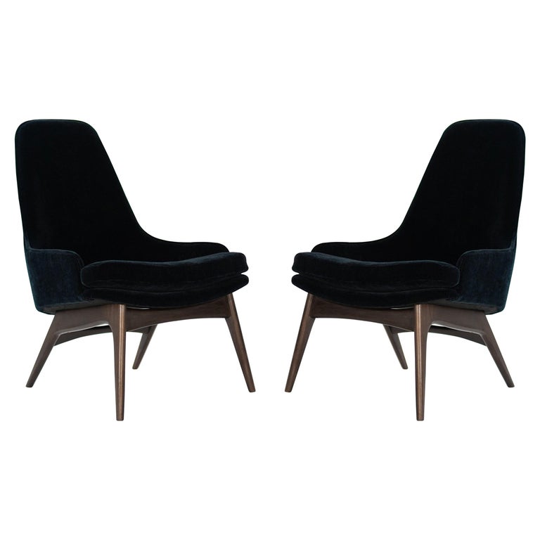 Set of Slipper Chairs by Adrian Pearsall in Navy Mohair, 1950s