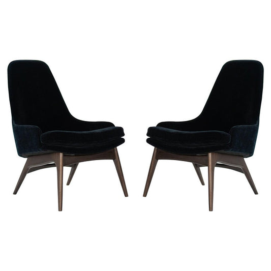 Set of Slipper Chairs by Adrian Pearsall in Navy Mohair, 1950s