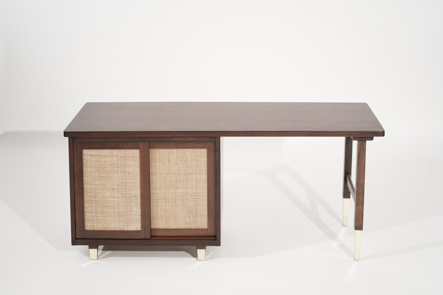 Refined Walnut Desk with Brass Accents, Italy, circa 1950s