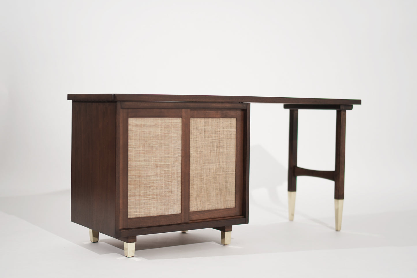 Refined Walnut Desk with Brass Accents, Italy, circa 1950s