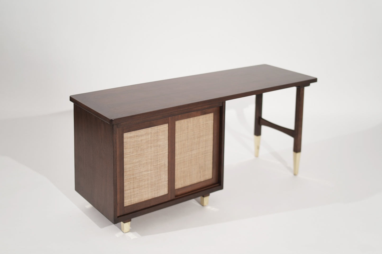 Refined Walnut Desk with Brass Accents, Italy, circa 1950s
