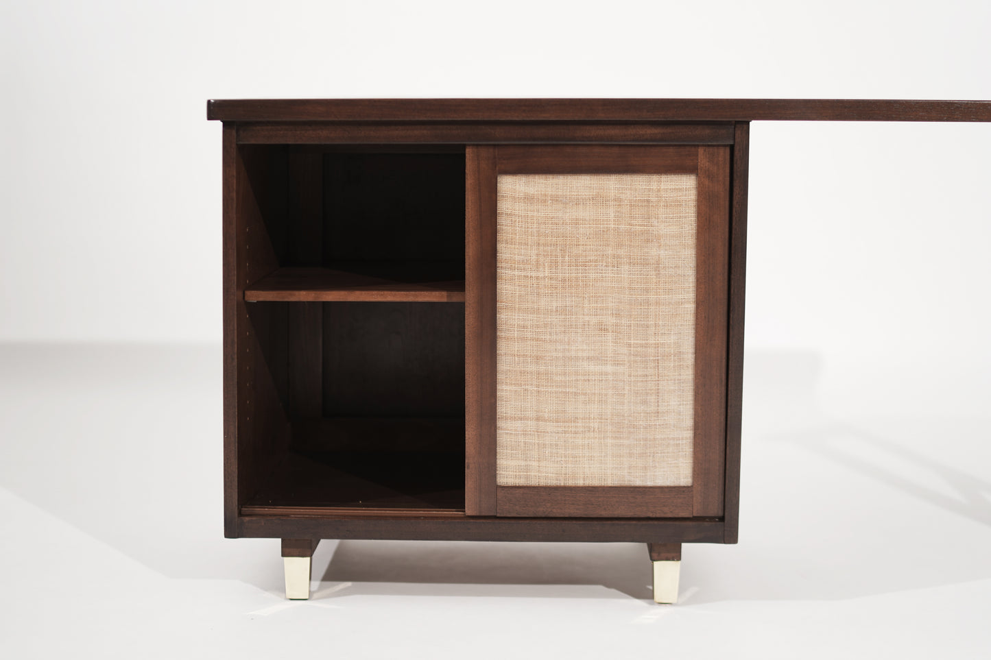 Refined Walnut Desk with Brass Accents, Italy, circa 1950s