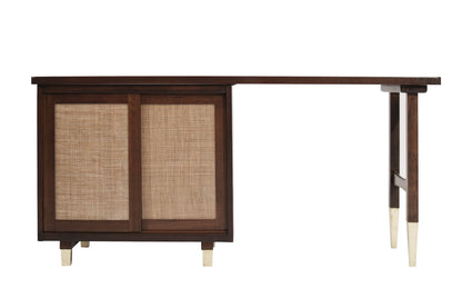 Refined Walnut Desk with Brass Accents, Italy, circa 1950s