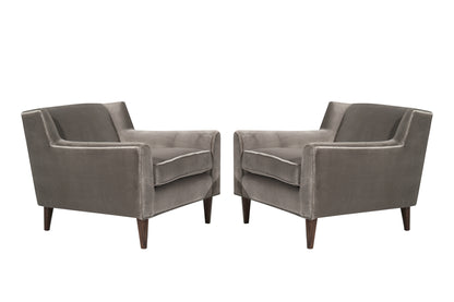 Set of Lounge Chairs in Grey Alpaca Velvet by Edward Wormley, circa 1950s