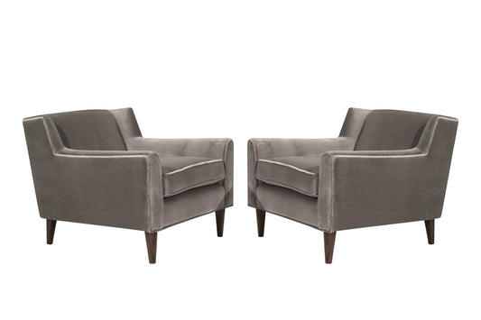 Set of Lounge Chairs in Grey Alpaca Velvet by Edward Wormley, circa 1950s