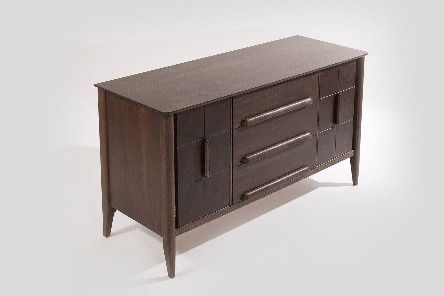 Distinctive Walnut Burl Wood Front Credenza, 1950s