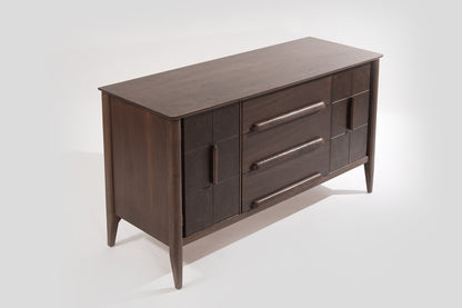 Distinctive Walnut Burl Wood Front Credenza, 1950s