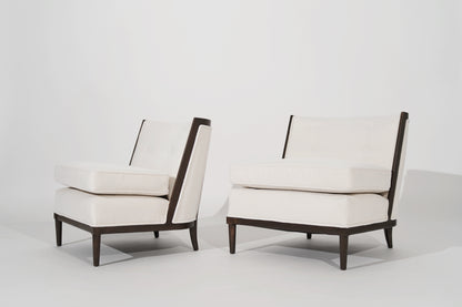 Transitional Slipper Chairs in Ivory Mohair, C. 1950s