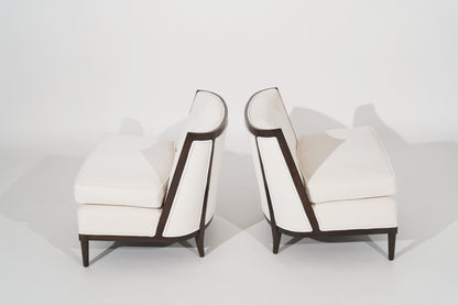 Transitional Slipper Chairs in Ivory Mohair, C. 1950s