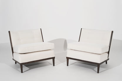 Transitional Slipper Chairs in Ivory Mohair, C. 1950s