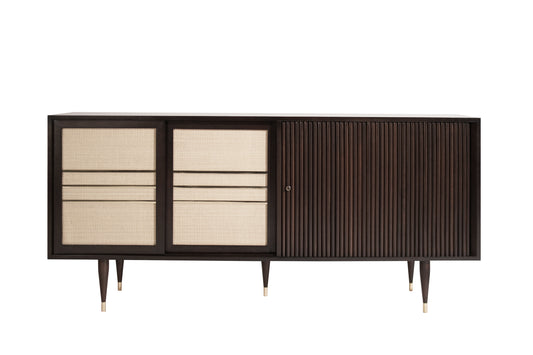 Mid-Century Brass and Walnut Credenza, C. 1950s
